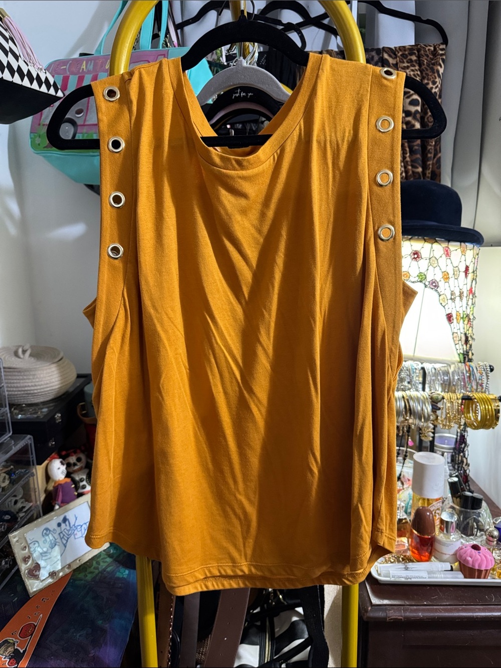 Michael Kors Mustard Eyelet Shoulder Tank-make me an offer!